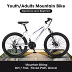 Bicicleta de montaña Okak 24/26IN con 21 velocidades y doble freno de disco, bicicleta para niños con suspensión delantera de 100 mm, bicicleta de tierra para adolescentes y mujeres