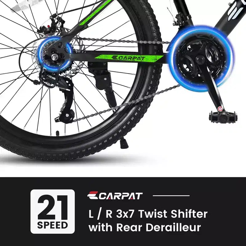 Bicicleta de montaña Okak de 26 pulgadas con 21 velocidades y frenos de disco, bicicleta de tierra para niños con cuadro de acero de alto carbono, bicicleta para hombres, adultos y adolescentes