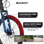 Bicicleta de montaña Okak de 26 pulgadas con 21 velocidades y frenos de disco, bicicleta de tierra para niños con cuadro de acero de alto carbono, bicicleta para hombres, adultos y adolescentes