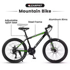 Bicicleta de montaña Okak de 26 pulgadas con 21 velocidades y frenos de disco, bicicleta de tierra para niños con cuadro de acero de alto carbono, bicicleta para hombres, adultos y adolescentes