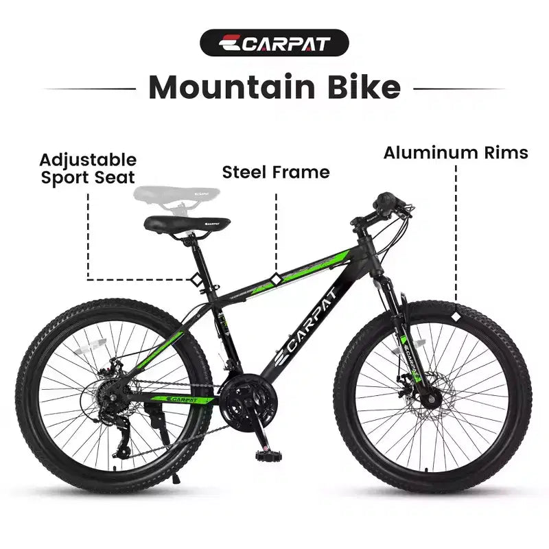 Bicicleta de montaña Okak de 26 pulgadas con 21 velocidades y frenos de disco, bicicleta de tierra para niños con cuadro de acero de alto carbono, bicicleta para hombres, adultos y adolescentes