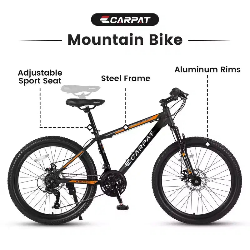 Bicicleta de montaña Okak de 26 pulgadas con 21 velocidades y frenos de disco, bicicleta de tierra para niños con cuadro de acero de alto carbono, bicicleta para hombres, adultos y adolescentes