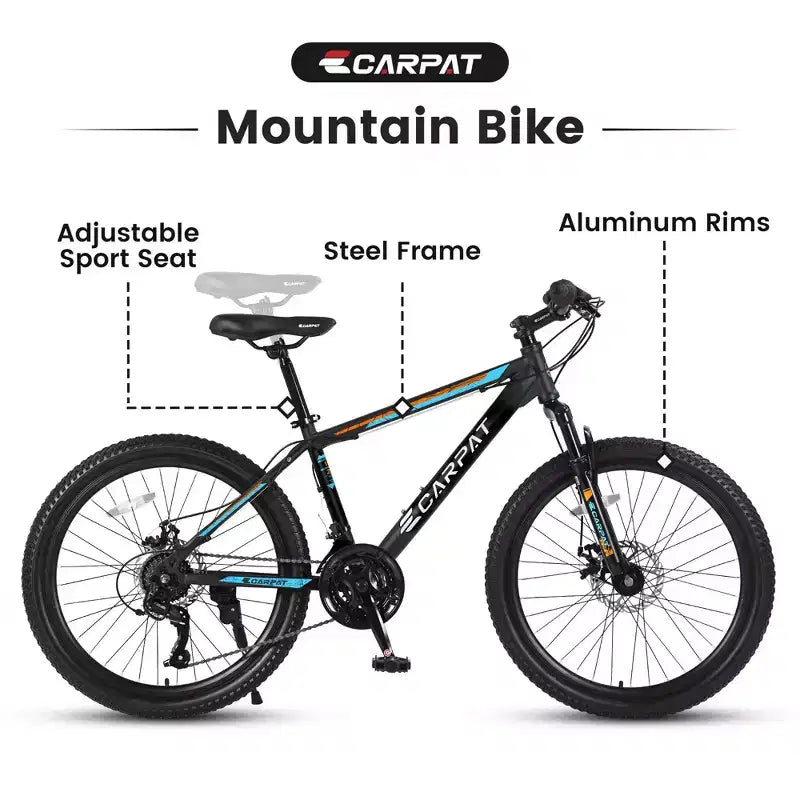 Bicicleta de montaña Okak de 26 pulgadas con 21 velocidades y frenos de disco, bicicleta de tierra para niños con cuadro de acero de alto carbono, bicicleta para hombres, adultos y adolescentes