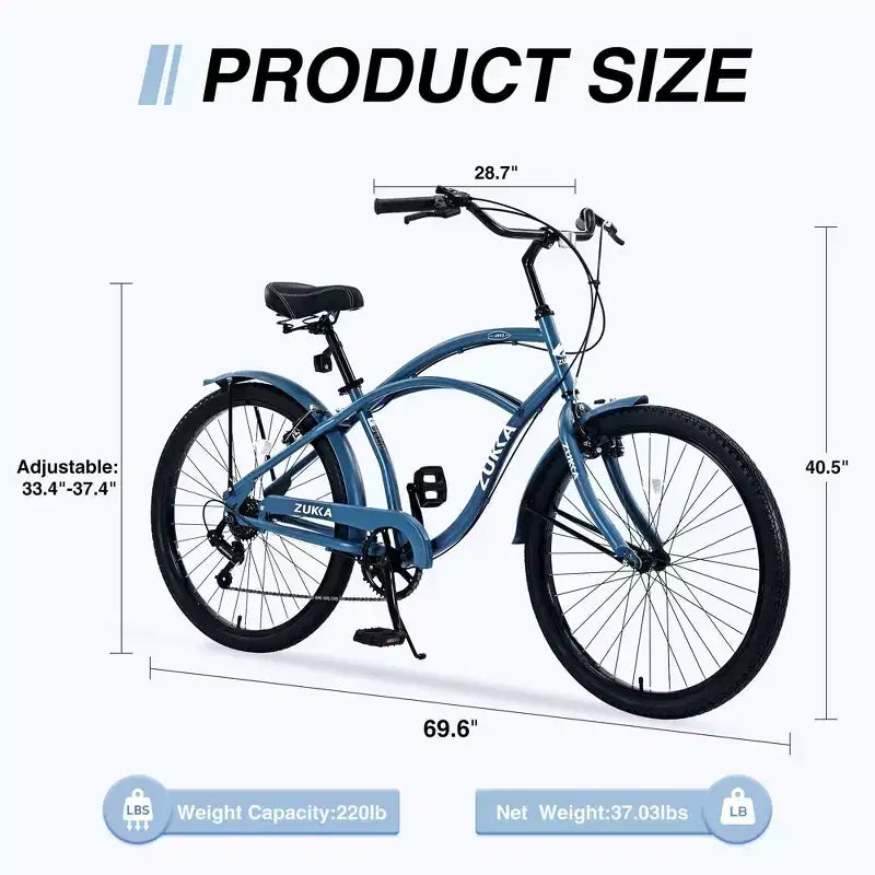 Bicicleta de paseo Okak de 26 pulgadas con sistema de 7 velocidades, bicicleta para hombre con frenos V delanteros y traseros, bicicleta con cuadro de metal para adolescentes y adultos