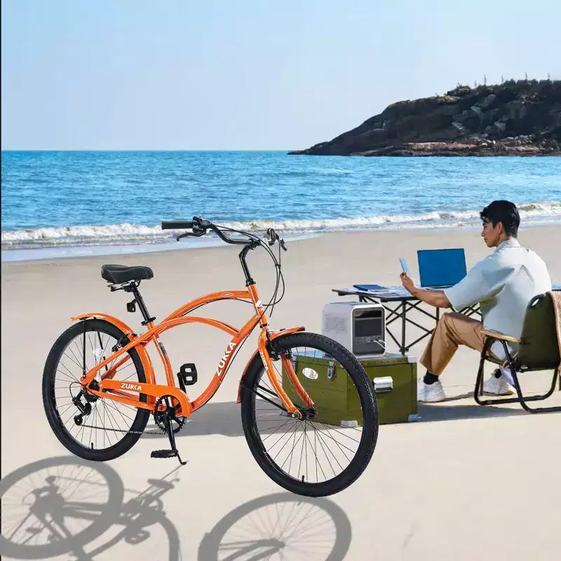 Bicicleta de paseo Okak de 26 pulgadas con sistema de 7 velocidades, bicicleta para hombre con frenos V delanteros y traseros, bicicleta con cuadro de metal para adolescentes y adultos