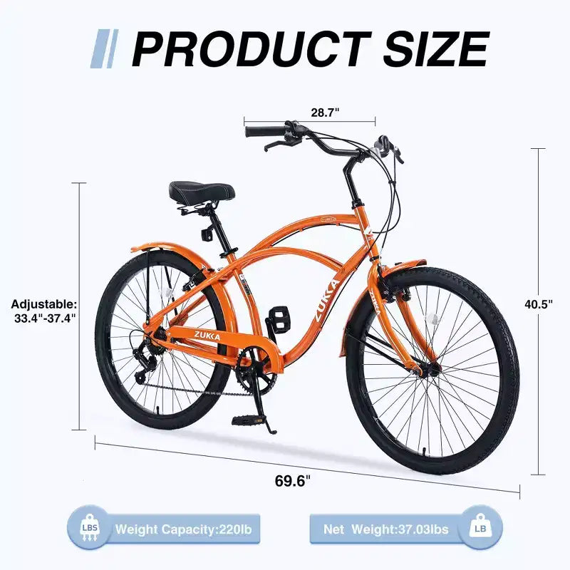 Bicicleta de paseo Okak de 26 pulgadas con sistema de 7 velocidades, bicicleta para hombre con frenos V delanteros y traseros, bicicleta con cuadro de metal para adolescentes y adultos