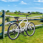 Bicicleta de paseo Okak de 26 pulgadas con sistema de 7 velocidades, bicicleta para hombre con frenos V delanteros y traseros, bicicleta con cuadro de metal para adolescentes y adultos