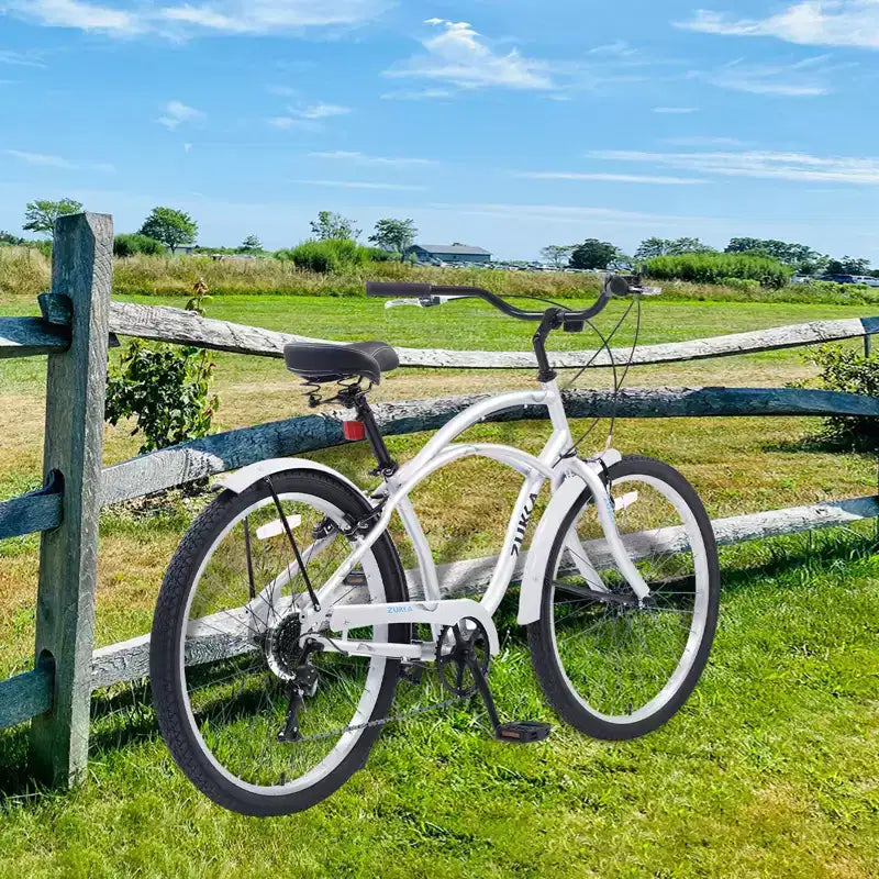 Bicicleta de paseo Okak de 26 pulgadas con sistema de 7 velocidades, bicicleta para hombre con frenos V delanteros y traseros, bicicleta con cuadro de metal para adolescentes y adultos