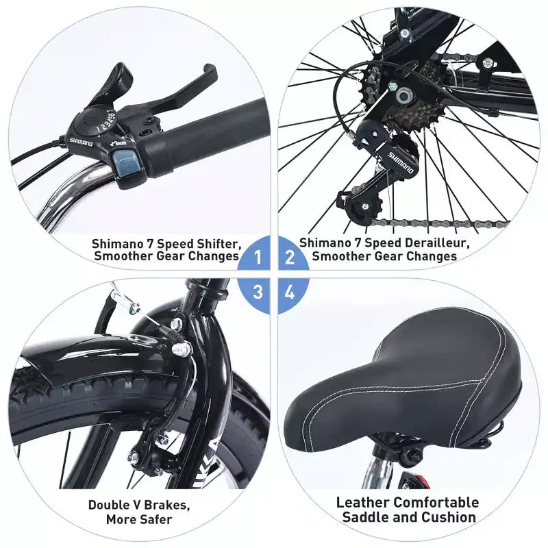 Bicicleta de paseo Okak de 26 pulgadas con sistema de 7 velocidades, bicicleta para hombre con frenos V delanteros y traseros, bicicleta con cuadro de metal para adolescentes y adultos