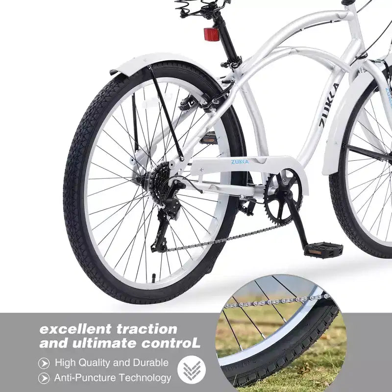 Bicicleta de paseo Okak de 26 pulgadas con sistema de 7 velocidades, bicicleta para hombre con frenos V delanteros y traseros, bicicleta con cuadro de metal para adolescentes y adultos