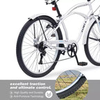 Bicicleta de paseo Okak de 26 pulgadas con sistema de 7 velocidades, bicicleta para hombre con frenos V delanteros y traseros, bicicleta con cuadro de metal para adolescentes y adultos