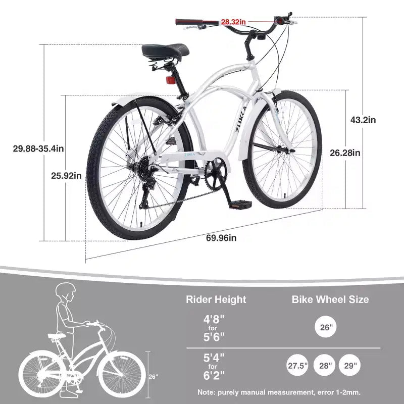 Bicicleta de paseo Okak de 26 pulgadas con sistema de 7 velocidades, bicicleta para hombre con frenos V delanteros y traseros, bicicleta con cuadro de metal para adolescentes y adultos