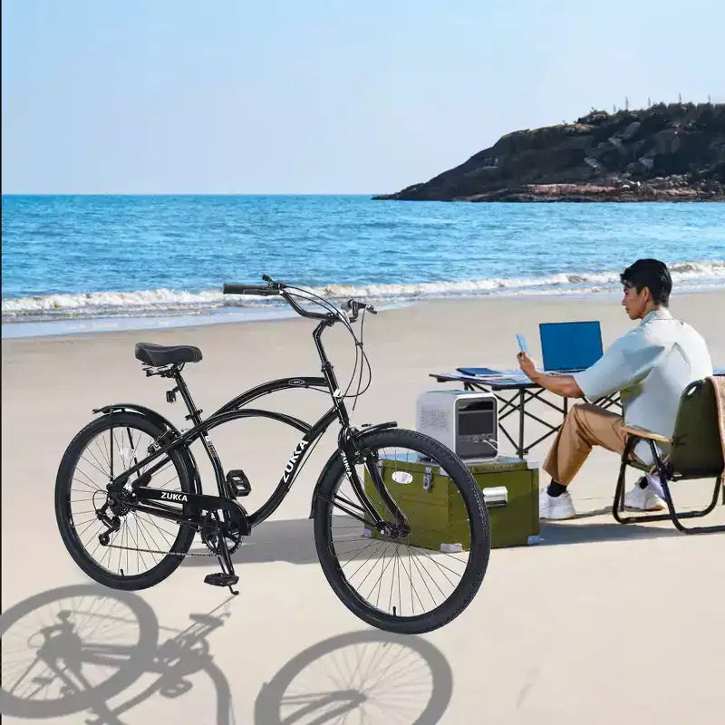 Bicicleta de paseo Okak de 26 pulgadas con sistema de 7 velocidades, bicicleta para hombre con frenos V delanteros y traseros, bicicleta con cuadro de metal para adolescentes y adultos