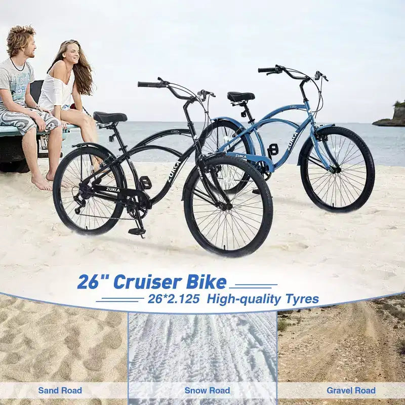 Bicicleta de paseo Okak de 26 pulgadas con sistema de 7 velocidades, bicicleta para hombre con frenos V delanteros y traseros, bicicleta con cuadro de metal para adolescentes y adultos