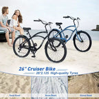 Bicicleta de paseo Okak de 26 pulgadas con sistema de 7 velocidades, bicicleta para hombre con frenos V delanteros y traseros, bicicleta con cuadro de metal para adolescentes y adultos