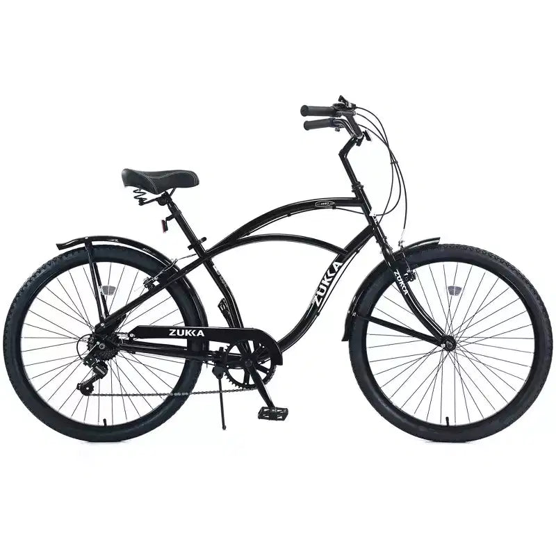 Bicicleta de paseo Okak de 26 pulgadas con sistema de 7 velocidades, bicicleta para hombre con frenos V delanteros y traseros, bicicleta con cuadro de metal para adolescentes y adultos