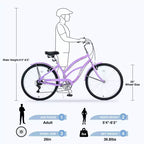 Bicicleta de mujer Okak 26IN con 7 velocidades, bicicleta de crucero de playa con doble freno en V y sillín acolchado, bicicleta para adultos para viajes diarios, paseos, montaña