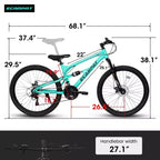 Bicicleta de montaña Okak de 26 pulgadas con amortiguador delantero y trasero, bicicleta de 21 velocidades para adultos con cuadro de acero, bicicleta para hombres, adolescentes y adultos, azul