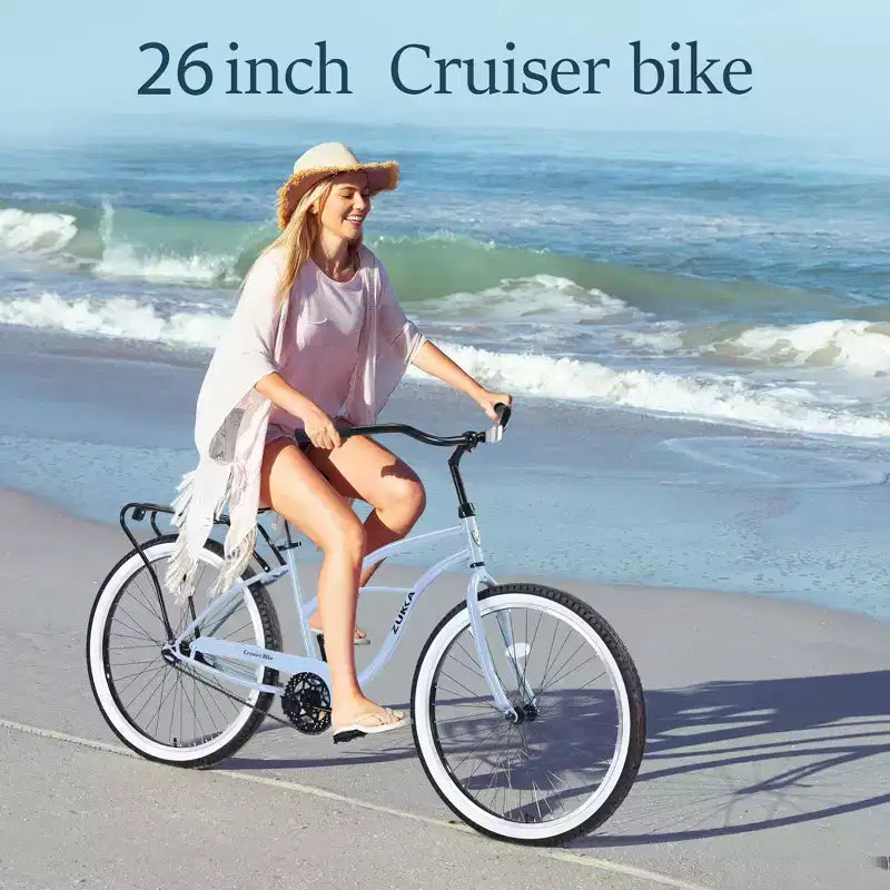 Okak Bicicletas Cruiser de Una Sola Velocidad de 26 pulgadas con Cuadro de Acero, Bicicleta para Adultos con Ruedas Anchas y Freno Contrapedal Trasero, Bicicleta para Hombres y Mujeres