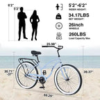 Okak Bicicletas Cruiser de Una Sola Velocidad de 26 pulgadas con Cuadro de Acero, Bicicleta para Adultos con Ruedas Anchas y Freno Contrapedal Trasero, Bicicleta para Hombres y Mujeres