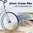 Okak Bicicletas Cruiser de Una Sola Velocidad de 26 pulgadas con Cuadro de Acero, Bicicleta para Adultos con Ruedas Anchas y Freno Contrapedal Trasero, Bicicleta para Hombres y Mujeres