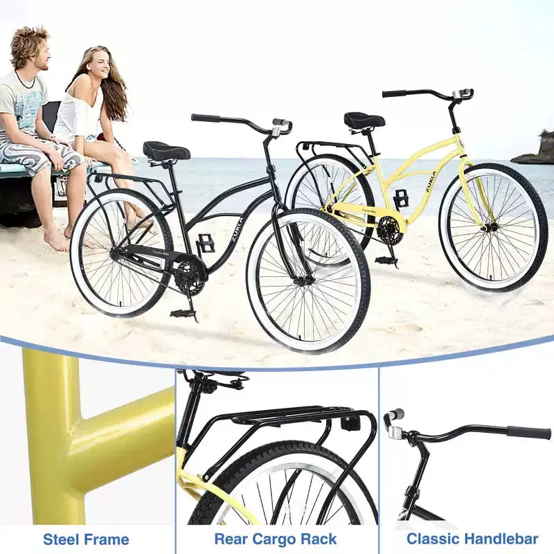 Okak Bicicletas Cruiser de Una Sola Velocidad de 26 pulgadas con Cuadro de Acero, Bicicleta para Adultos con Ruedas Anchas y Freno Contrapedal Trasero, Bicicleta para Hombres y Mujeres