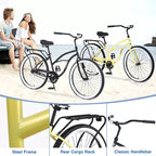 Okak Bicicletas Cruiser de Una Sola Velocidad de 26 pulgadas con Cuadro de Acero, Bicicleta para Adultos con Ruedas Anchas y Freno Contrapedal Trasero, Bicicleta para Hombres y Mujeres