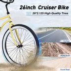 Okak Bicicletas Cruiser de Una Sola Velocidad de 26 pulgadas con Cuadro de Acero, Bicicleta para Adultos con Ruedas Anchas y Freno Contrapedal Trasero, Bicicleta para Hombres y Mujeres