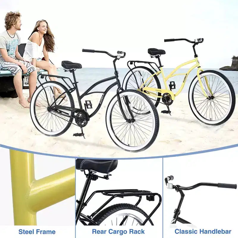 Okak Bicicletas Cruiser de Una Sola Velocidad de 26 pulgadas con Cuadro de Acero, Bicicleta para Adultos con Ruedas Anchas y Freno Contrapedal Trasero, Bicicleta para Hombres y Mujeres