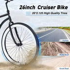 Okak Bicicletas Cruiser de Una Sola Velocidad de 26 pulgadas con Cuadro de Acero, Bicicleta para Adultos con Ruedas Anchas y Freno Contrapedal Trasero, Bicicleta para Hombres y Mujeres