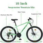 Bicicleta de adulto Okak de 26 pulgadas con 24 velocidades y horquilla de suspensión, bicicleta de montaña con neumáticos KENDA y freno de disco, bicicleta de neumáticos gruesos para hombres y mujeres