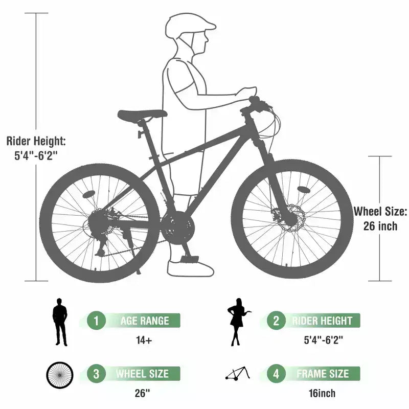 Bicicleta de adulto Okak de 26 pulgadas con 24 velocidades y horquilla de suspensión, bicicleta de montaña con neumáticos KENDA y freno de disco, bicicleta de neumáticos gruesos para hombres y mujeres