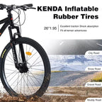 Bicicleta de adulto Okak de 26 pulgadas con 24 velocidades y horquilla de suspensión, bicicleta de montaña con neumáticos KENDA y freno de disco, bicicleta de neumáticos gruesos para hombres y mujeres
