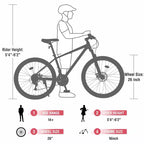 Bicicleta de adulto Okak de 26 pulgadas con 24 velocidades y horquilla de suspensión, bicicleta de montaña con neumáticos KENDA y freno de disco, bicicleta de neumáticos gruesos para hombres y mujeres
