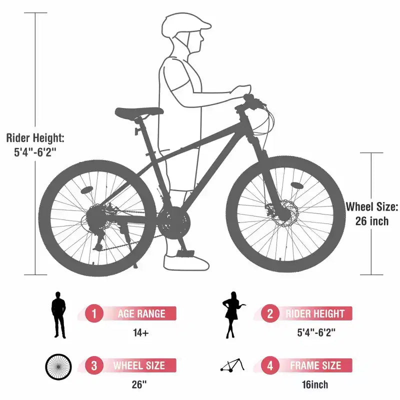Bicicleta de adulto Okak de 26 pulgadas con 24 velocidades y horquilla de suspensión, bicicleta de montaña con neumáticos KENDA y freno de disco, bicicleta de neumáticos gruesos para hombres y mujeres