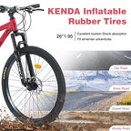 Bicicleta de adulto Okak de 26 pulgadas con 24 velocidades y horquilla de suspensión, bicicleta de montaña con neumáticos KENDA y freno de disco, bicicleta de neumáticos gruesos para hombres y mujeres