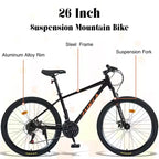Bicicleta de adulto Okak de 26 pulgadas con 24 velocidades y horquilla de suspensión, bicicleta de montaña con neumáticos KENDA y freno de disco, bicicleta de neumáticos gruesos para hombres y mujeres