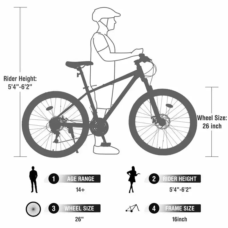 Bicicleta de adulto Okak de 26 pulgadas con 24 velocidades y horquilla de suspensión, bicicleta de montaña con neumáticos KENDA y freno de disco, bicicleta de neumáticos gruesos para hombres y mujeres