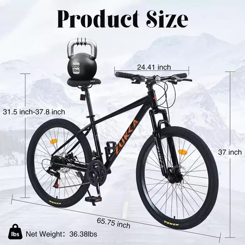 Bicicleta de adulto Okak de 26 pulgadas con 24 velocidades y horquilla de suspensión, bicicleta de montaña con neumáticos KENDA y freno de disco, bicicleta de neumáticos gruesos para hombres y mujeres