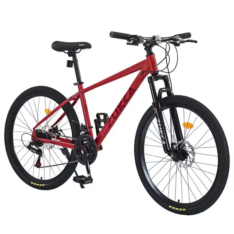Bicicleta de adulto Okak de 26 pulgadas con 24 velocidades y horquilla de suspensión, bicicleta de montaña con neumáticos KENDA y freno de disco, bicicleta de neumáticos gruesos para hombres y mujeres
