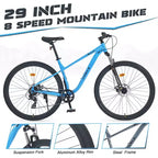 Bicicleta de montaña Okak de 29 pulgadas con sistema de 8 velocidades, bicicleta de cross con cuadro de acero y suspensión delantera, bicicleta para adultos para hombres, mujeres, niños y niñas