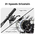 Okak Bicicleta de montaña de 26 pulgadas con frenos de disco, bicicleta para adultos de 21 velocidades con cuadro duradero y doble absorción trasera, bicicleta para ciclismo en carretera urbana