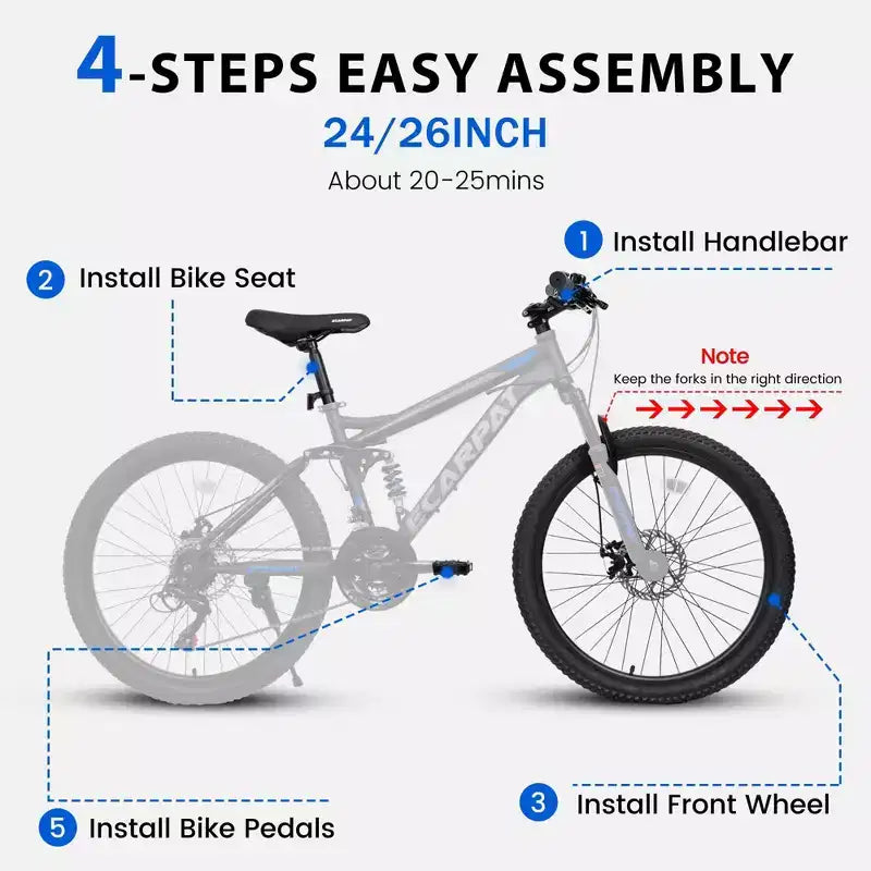 Okak Bicicleta de montaña de 26 pulgadas con frenos de disco, bicicleta para adultos de 21 velocidades con cuadro duradero y doble absorción trasera, bicicleta para ciclismo en carretera urbana
