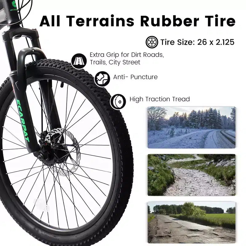 Okak Bicicleta de montaña de 26 pulgadas con frenos de disco, bicicleta para adultos de 21 velocidades con cuadro duradero y doble absorción trasera, bicicleta para ciclismo en carretera urbana
