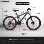 Bicicleta de montaña Okak de 27.5 pulgadas con doble amortiguador delantero y trasero, bicicleta de cross de 21 velocidades con freno de disco mecánico, bicicleta para adultos para hombres y mujeres