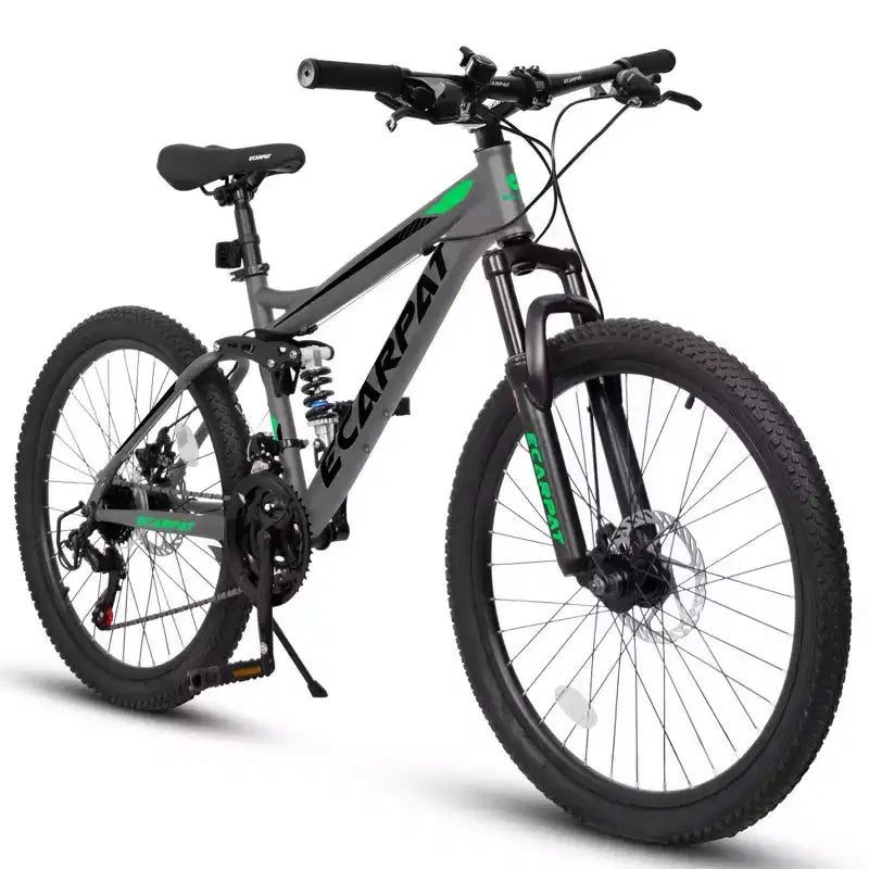 Bicicleta de montaña Okak de 27.5 pulgadas con doble amortiguador delantero y trasero, bicicleta de cross de 21 velocidades con freno de disco mecánico, bicicleta para adultos para hombres y mujeres
