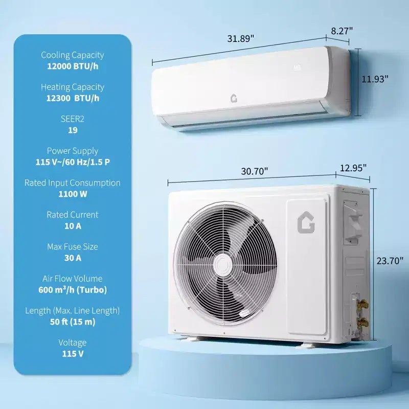 Aires acondicionados GustoWave de 9000/12000/18000 BTU con calefacción, mini split de 19 SEER2, blanco