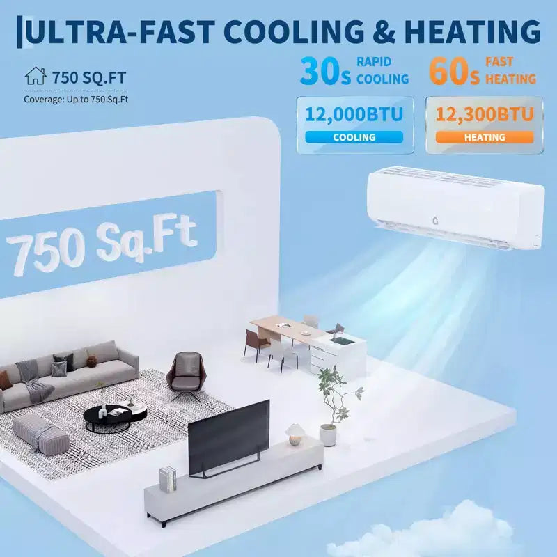 Aires acondicionados GustoWave de 9000/12000/18000 BTU con calefacción, mini split de 19 SEER2, blanco