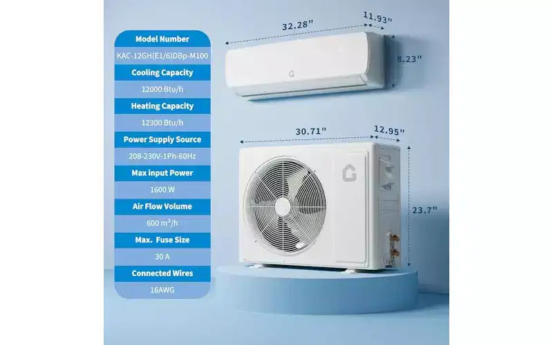 Garvee Aire acondicionado mini split sin ductos y bomba de calor de 12000 BTU, 3 en 1 todo en uno, enfriamiento, calefacción y deshumidificador, kit de tubería precargado de 10 pies