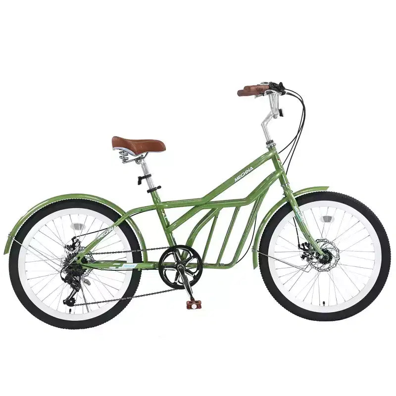 Bicicletas de crucero Okak de 24 pulgadas con cesta grande, bicicleta para adultos de 6 velocidades con cuadro de acero y freno de disco, bicicleta de cercanías para hombres y mujeres